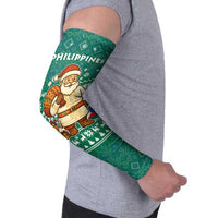 Philippines Christmas Arm Sleeves with Green Geometric Design, Santa in Barong Tagalog, and National Coat of Arms Motif - Wonder Print Shop