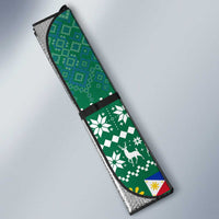Philippines Christmas Auto Sun Shade with Green Geometric Design, Santa in Barong Tagalog, and National Coat of Arms Motif - Wonder Print Shop