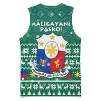 Philippines Christmas Basketball Jersey with Green Geometric Design, Santa in Barong Tagalog, and National Coat of Arms Motif - Wonder Print Shop