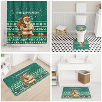 Philippines Christmas Bathroom Set with Green Geometric Design, Santa in Barong Tagalog, and National Coat of Arms Motif - Wonder Print Shop