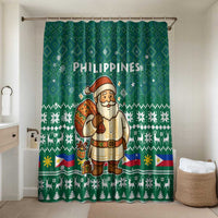 Philippines Christmas Bathroom Set with Green Geometric Design, Santa in Barong Tagalog, and National Coat of Arms Motif - Wonder Print Shop