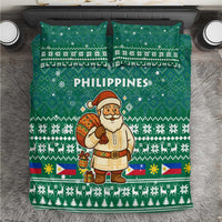 Philippines Christmas Bedding Set with Green Geometric Design, Santa in Barong Tagalog, and National Coat of Arms Motif - Wonder Print Shop