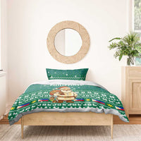 Philippines Christmas Bedding Set with Green Geometric Design, Santa in Barong Tagalog, and National Coat of Arms Motif - Wonder Print Shop