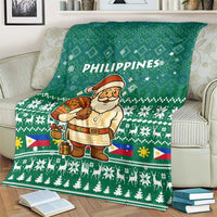Philippines Christmas Blanket with Green Geometric Design, Santa in Barong Tagalog, and National Coat of Arms Motif - Wonder Print Shop