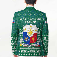 Philippines Christmas Blazer with Green Geometric Design, Santa in Barong Tagalog, and National Coat of Arms Motif - Wonder Print Shop