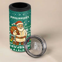 Philippines Christmas 4 in 1 Can Cooler Tumbler with Green Geometric Design, Santa in Barong Tagalog, and National Coat of Arms Motif - Wonder Print Shop