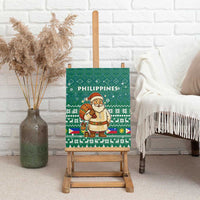 Philippines Christmas Canvas Wall Art with Green Geometric Design, Santa in Barong Tagalog, and National Coat of Arms Motif - Wonder Print Shop