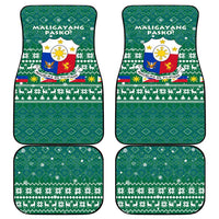 Philippines Christmas Car Mats with Green Geometric Design, Santa in Barong Tagalog, and National Coat of Arms Motif - Wonder Print Shop