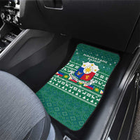 Philippines Christmas Car Mats with Green Geometric Design, Santa in Barong Tagalog, and National Coat of Arms Motif - Wonder Print Shop