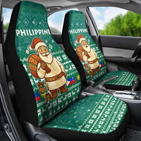 Philippines Christmas Car Seat Cover with Green Geometric Design, Santa in Barong Tagalog, and National Coat of Arms Motif - Wonder Print Shop