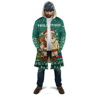 Philippines Christmas Cloak with Green Geometric Design, Santa in Barong Tagalog, and National Coat of Arms Motif - Wonder Print Shop