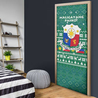 Philippines Christmas Door Cover with Green Geometric Design, Santa in Barong Tagalog, and National Coat of Arms Motif - Wonder Print Shop