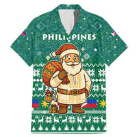 Philippines Christmas Family Matching Mermaid Dress and Hawaiian Shirt with Green Geometric Design, Santa in Barong Tagalog, and National Coat of Arms Motif - Wonder Print Shop