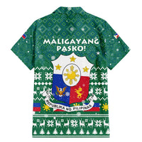 Philippines Christmas Family Matching Mermaid Dress and Hawaiian Shirt with Green Geometric Design, Santa in Barong Tagalog, and National Coat of Arms Motif - Wonder Print Shop