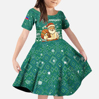 Philippines Christmas Family Matching Puletasi and Hawaiian Shirt with Green Geometric Design, Santa in Barong Tagalog, and National Coat of Arms Motif - Wonder Print Shop