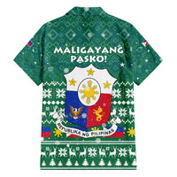 Philippines Christmas Family Matching Tank Maxi Dress and Hawaiian Shirt with Green Geometric Design, Santa in Barong Tagalog, and National Coat of Arms Motif - Wonder Print Shop
