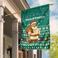 Philippines Christmas Garden Flag with Green Geometric Design, Santa in Barong Tagalog, and National Coat of Arms Motif - Wonder Print Shop