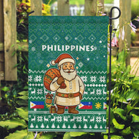 Philippines Christmas Garden Flag with Green Geometric Design, Santa in Barong Tagalog, and National Coat of Arms Motif - Wonder Print Shop