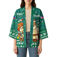 Philippines Christmas Kimono with Green Geometric Design, Santa in Barong Tagalog, and National Coat of Arms Motif - Wonder Print Shop