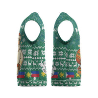 Philippines Christmas Knitted V-Neck Vest with Green Geometric Design, Santa in Barong Tagalog, and National Coat of Arms Motif - Wonder Print Shop