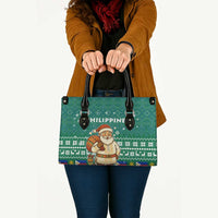 Philippines Christmas Leather Bag with Green Geometric Design, Santa in Barong Tagalog, and National Coat of Arms Motif - Wonder Print Shop