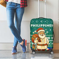 Philippines Christmas Luggage Cover with Green Geometric Design, Santa in Barong Tagalog, and National Coat of Arms Motif - Wonder Print Shop
