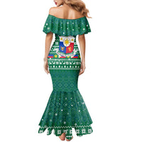 Philippines Christmas Mermaid Dress with Green Geometric Design, Santa in Barong Tagalog, and National Coat of Arms Motif - Wonder Print Shop