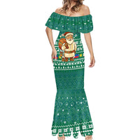 Philippines Christmas Mermaid Dress with Green Geometric Design, Santa in Barong Tagalog, and National Coat of Arms Motif - Wonder Print Shop