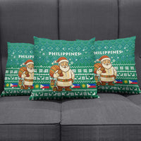 Philippines Christmas Pillow Cover with Green Geometric Design, Santa in Barong Tagalog, and National Coat of Arms Motif - Wonder Print Shop