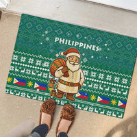 Philippines Christmas Rubber Doormat with Green Geometric Design, Santa in Barong Tagalog, and National Coat of Arms Motif - Wonder Print Shop
