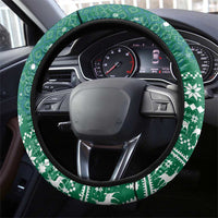 Philippines Christmas Steering Wheel Cover with Green Geometric Design, Santa in Barong Tagalog, and National Coat of Arms Motif - Wonder Print Shop