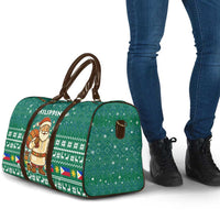 Philippines Christmas Travel Bag with Green Geometric Design, Santa in Barong Tagalog, and National Coat of Arms Motif - Wonder Print Shop