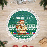Philippines Christmas Tree Skirt with Green Geometric Design, Santa in Barong Tagalog, and National Coat of Arms Motif - Wonder Print Shop