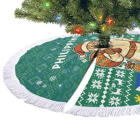 Philippines Christmas Tree Skirt with Green Geometric Design, Santa in Barong Tagalog, and National Coat of Arms Motif - Wonder Print Shop