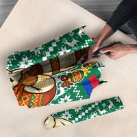 Philippines Christmas Umbrella with Green Geometric Design, Santa in Barong Tagalog, and National Coat of Arms Motif - Wonder Print Shop