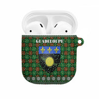 Guadeloupe Christmas AirPods Case with Green-Red Plaid Design, Sun and Sugarcane Emblem, and Santa Sleigh Motif - Wonder Print Shop
