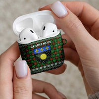 Guadeloupe Christmas AirPods Case with Green-Red Plaid Design, Sun and Sugarcane Emblem, and Santa Sleigh Motif - Wonder Print Shop