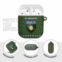 Guadeloupe Christmas AirPods Case with Green-Red Plaid Design, Sun and Sugarcane Emblem, and Santa Sleigh Motif - Wonder Print Shop
