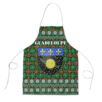 Guadeloupe Christmas Apron with Green-Red Plaid Design, Sun and Sugarcane Emblem, and Santa Sleigh Motif - Wonder Print Shop