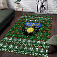 Guadeloupe Christmas Area Rug with Green-Red Plaid Design, Sun and Sugarcane Emblem, and Santa Sleigh Motif - Wonder Print Shop