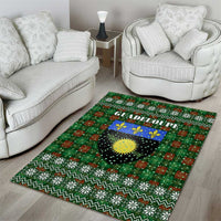 Guadeloupe Christmas Area Rug with Green-Red Plaid Design, Sun and Sugarcane Emblem, and Santa Sleigh Motif - Wonder Print Shop