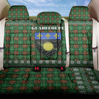 Guadeloupe Christmas Back Car Seat Cover with Green-Red Plaid Design, Sun and Sugarcane Emblem, and Santa Sleigh Motif - Wonder Print Shop