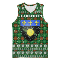Guadeloupe Christmas Basketball Jersey with Green-Red Plaid Design, Sun and Sugarcane Emblem, and Santa Sleigh Motif - Wonder Print Shop