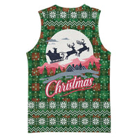 Guadeloupe Christmas Basketball Jersey with Green-Red Plaid Design, Sun and Sugarcane Emblem, and Santa Sleigh Motif - Wonder Print Shop