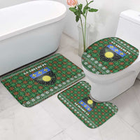 Guadeloupe Christmas Bathroom Set with Green-Red Plaid Design, Sun and Sugarcane Emblem, and Santa Sleigh Motif - Wonder Print Shop