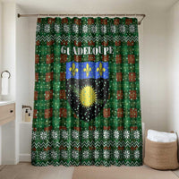 Guadeloupe Christmas Bathroom Set with Green-Red Plaid Design, Sun and Sugarcane Emblem, and Santa Sleigh Motif - Wonder Print Shop