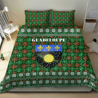 Guadeloupe Christmas Bedding Set with Green-Red Plaid Design, Sun and Sugarcane Emblem, and Santa Sleigh Motif - Wonder Print Shop