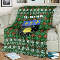 Guadeloupe Christmas Blanket with Green-Red Plaid Design, Sun and Sugarcane Emblem, and Santa Sleigh Motif - Wonder Print Shop