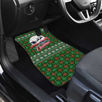 Guadeloupe Christmas Car Mats with Green-Red Plaid Design, Sun and Sugarcane Emblem, and Santa Sleigh Motif - Wonder Print Shop