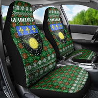 Guadeloupe Christmas Car Seat Cover with Green-Red Plaid Design, Sun and Sugarcane Emblem, and Santa Sleigh Motif - Wonder Print Shop